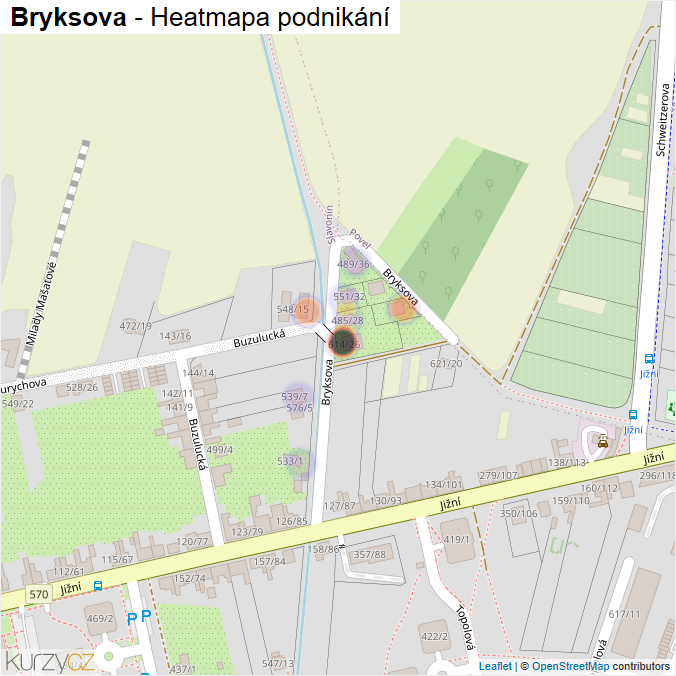 Mapa Bryksova - Firmy v ulici.