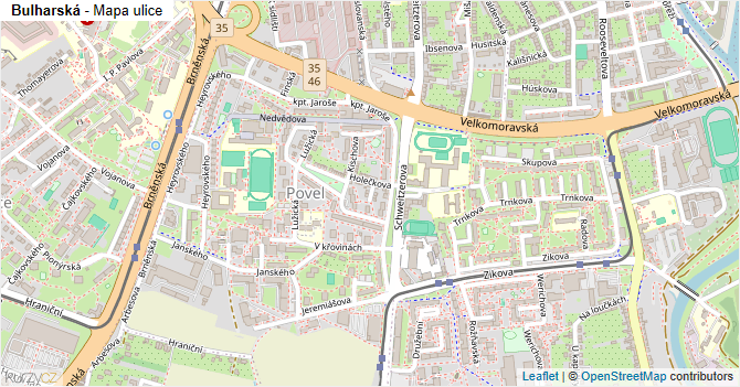 Bulharská - mapa ulice