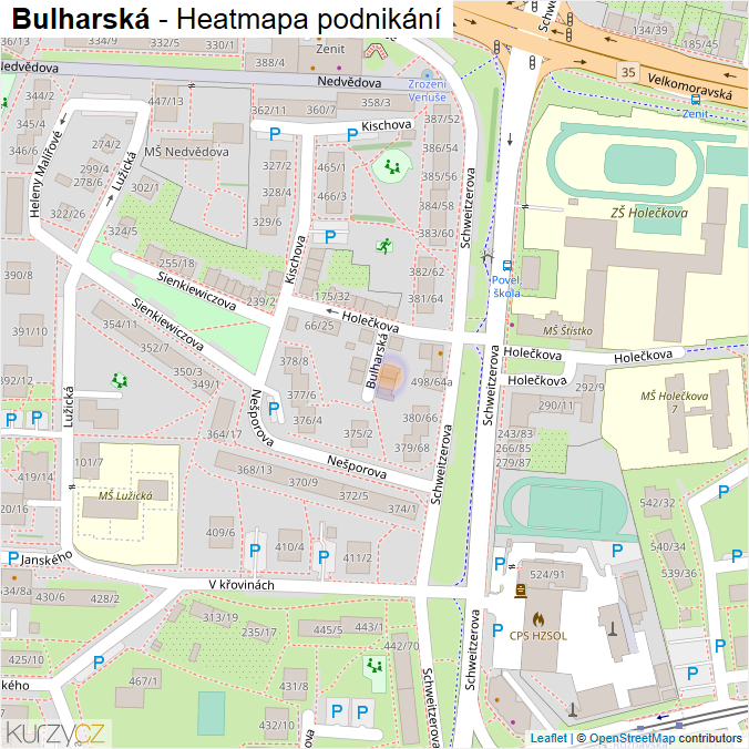 Mapa Bulharská - Firmy v ulici.
