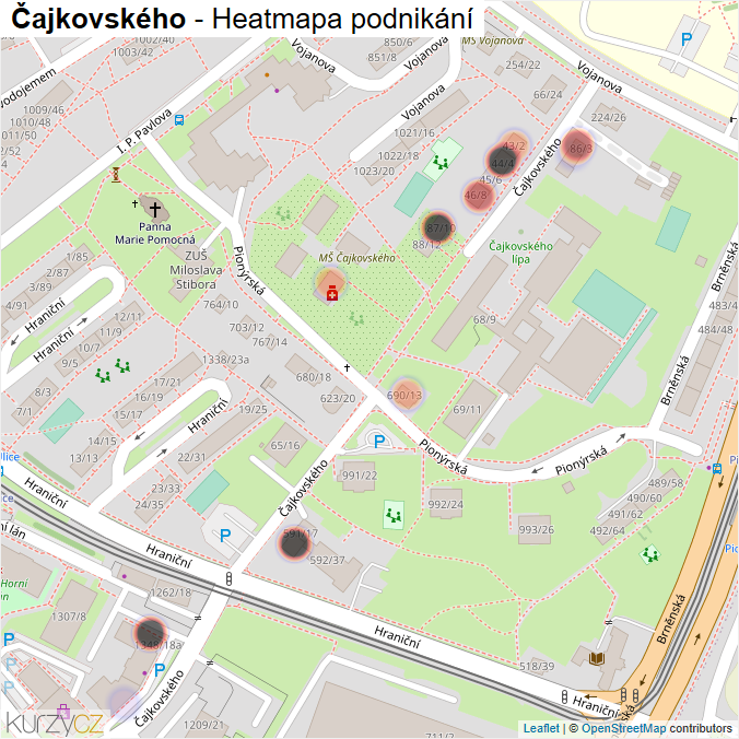 Mapa Čajkovského - Firmy v ulici.