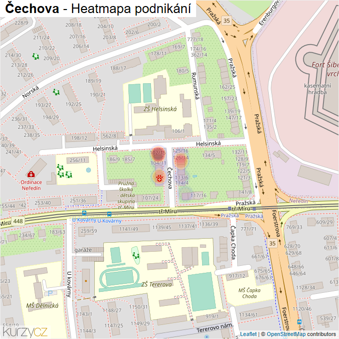 Mapa Čechova - Firmy v ulici.