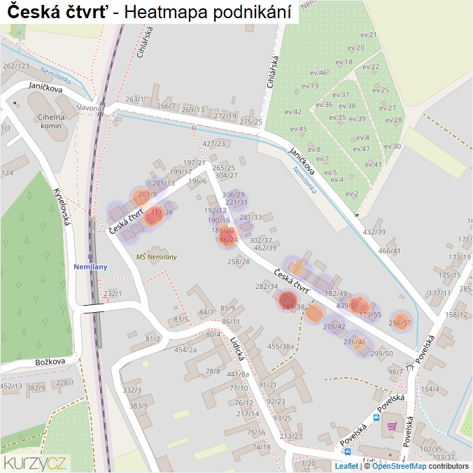 Mapa Česká čtvrť - Firmy v ulici.
