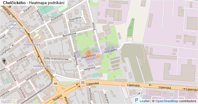 Chelčického - mapa podnikání