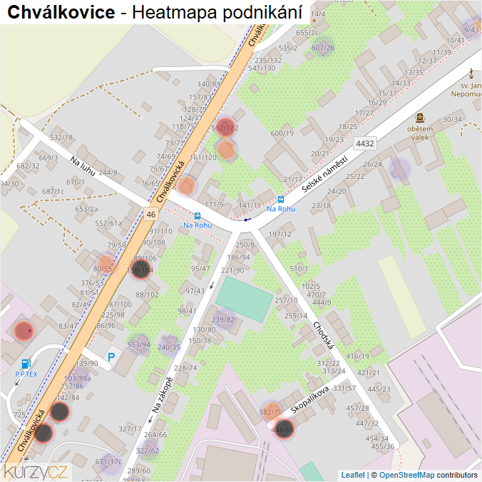 Mapa Chválkovice - Firmy v části obce.
