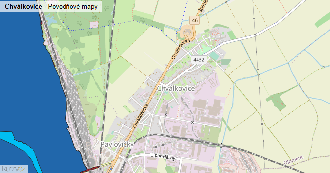 Chválkovice - záplavové mapy stoleté vody