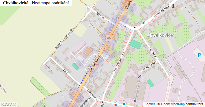 Chválkovická - mapa podnikání
