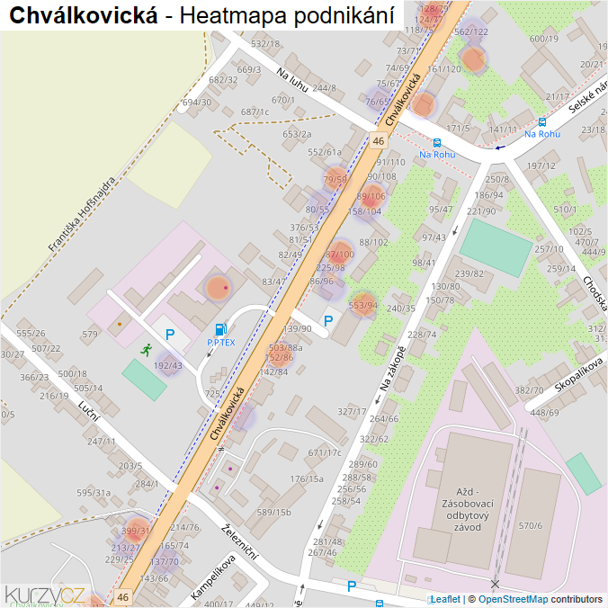 Mapa Chválkovická - Firmy v ulici.
