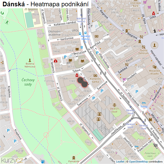 Mapa Dánská - Firmy v ulici.