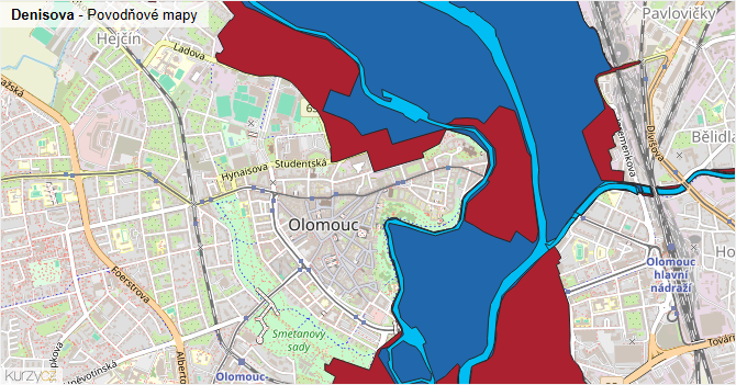 Denisova - záplavové mapy stoleté vody