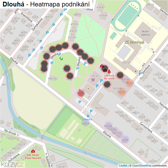 Mapa Dlouhá - Firmy v ulici.