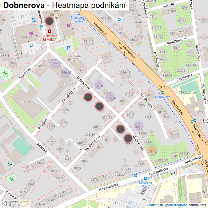 Mapa Dobnerova - Firmy v ulici.