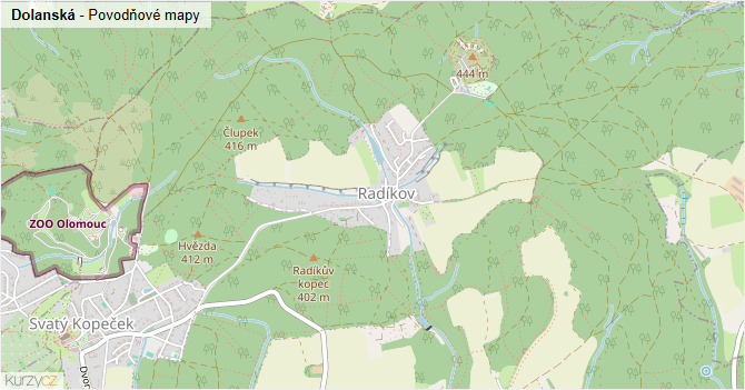 Dolanská - záplavové mapy stoleté vody