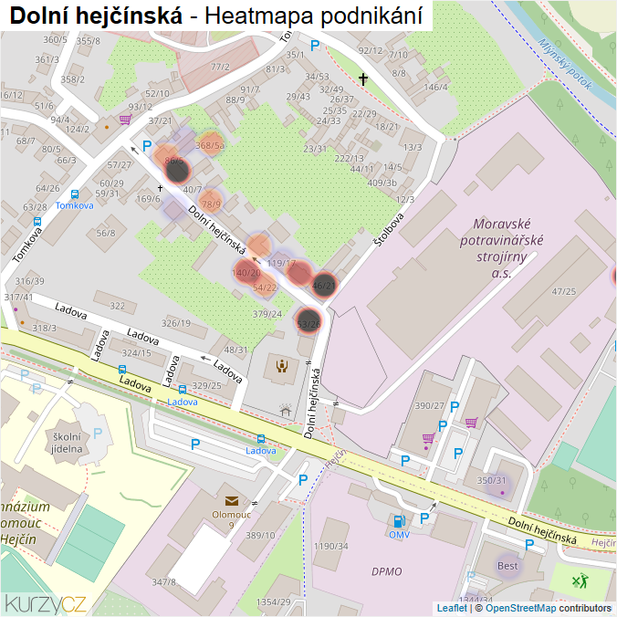 Mapa Dolní hejčínská - Firmy v ulici.