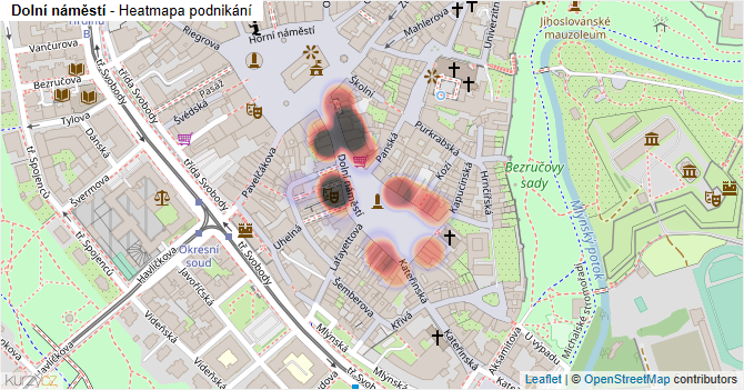 Dolní náměstí - mapa podnikání