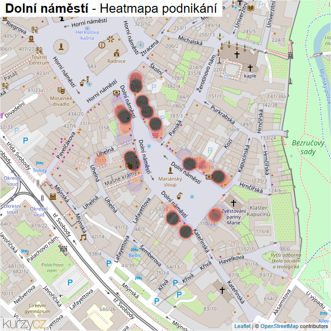 Mapa Dolní náměstí - Firmy v ulici.