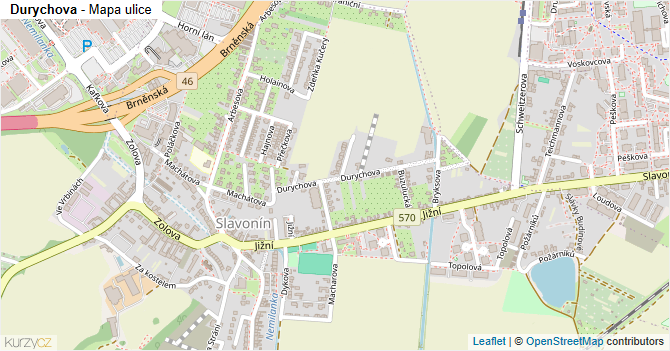 Durychova - mapa ulice