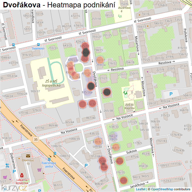 Mapa Dvořákova - Firmy v ulici.