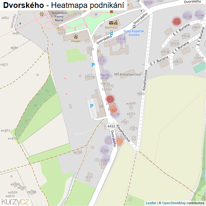 Mapa Dvorského - Firmy v ulici.