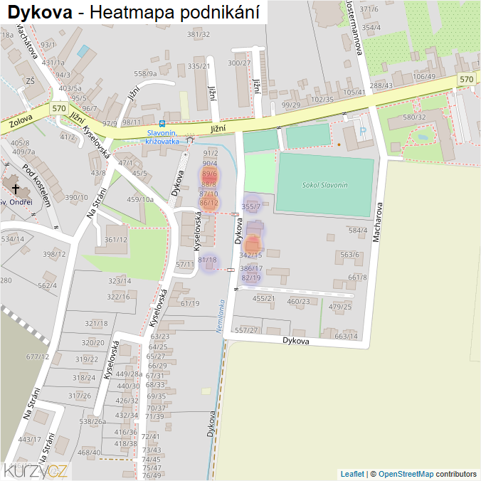 Mapa Dykova - Firmy v ulici.