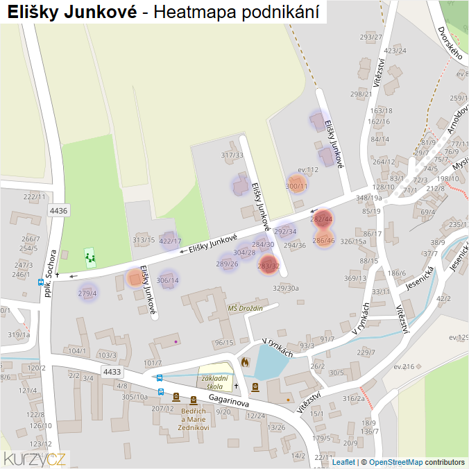 Mapa Elišky Junkové - Firmy v ulici.
