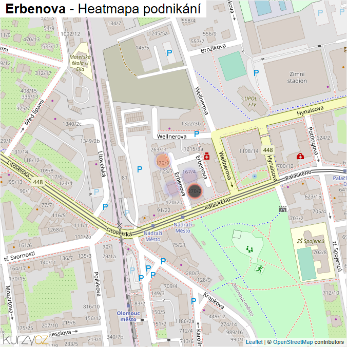 Mapa Erbenova - Firmy v ulici.