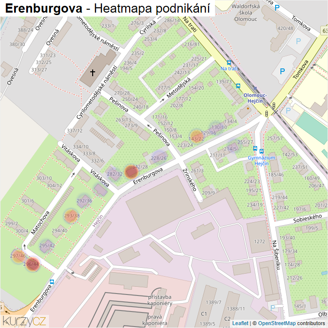 Mapa Erenburgova - Firmy v ulici.