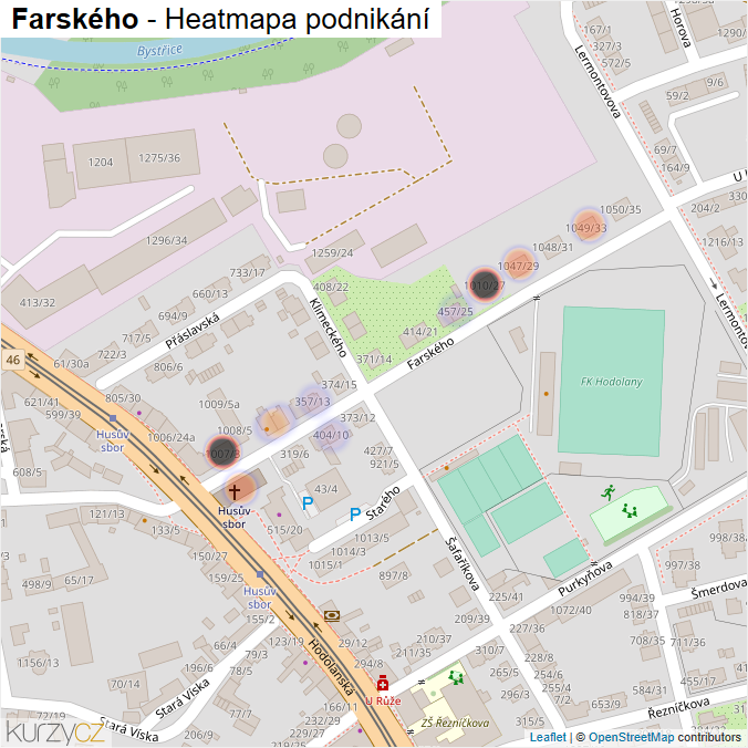 Mapa Farského - Firmy v ulici.