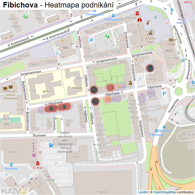 Mapa Fibichova - Firmy v ulici.
