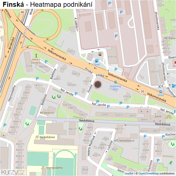 Mapa Finská - Firmy v ulici.
