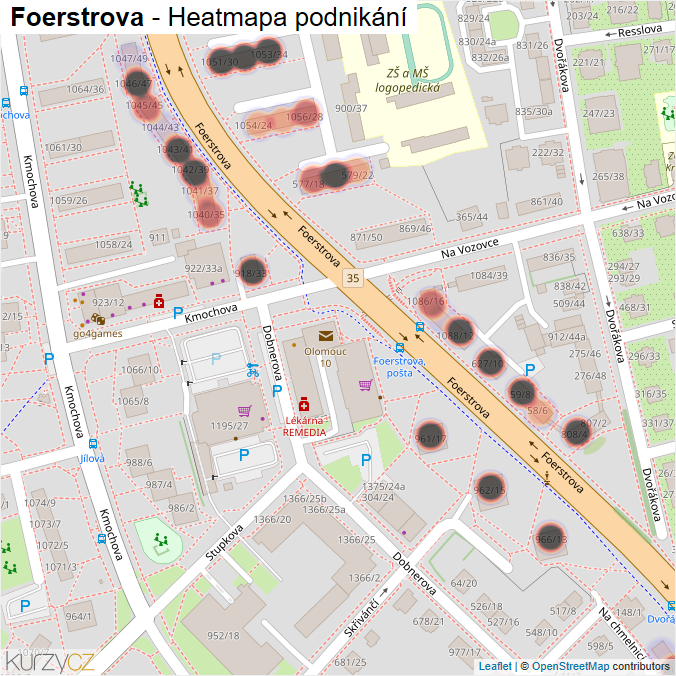 Mapa Foerstrova - Firmy v ulici.