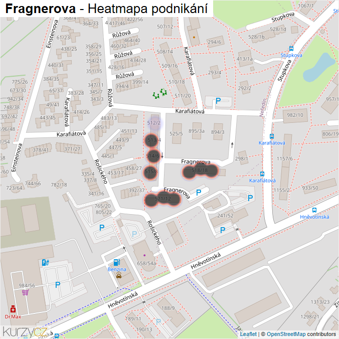 Mapa Fragnerova - Firmy v ulici.