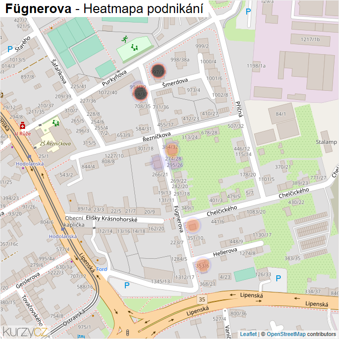 Mapa Fügnerova - Firmy v ulici.