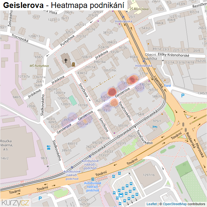 Mapa Geislerova - Firmy v ulici.