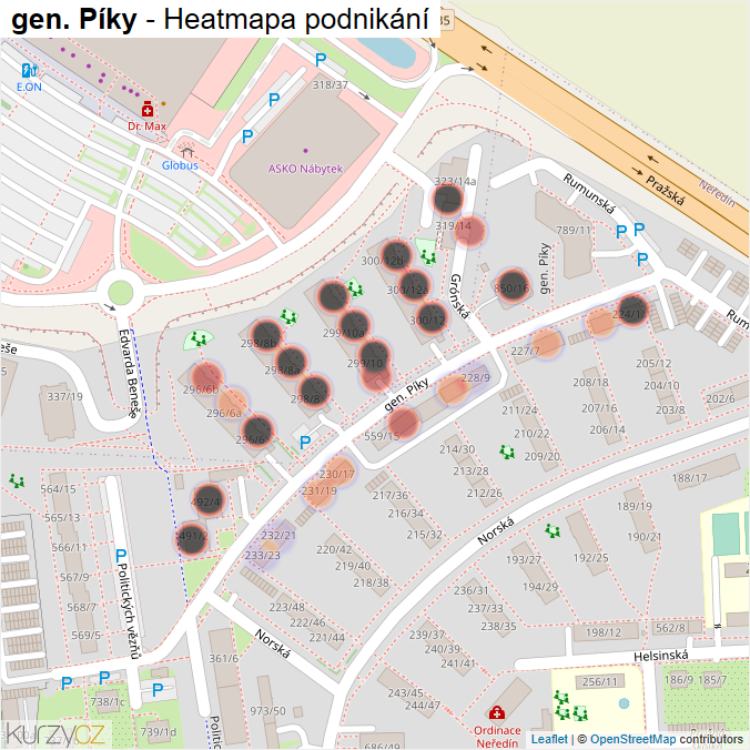 Mapa gen. Píky - Firmy v ulici.