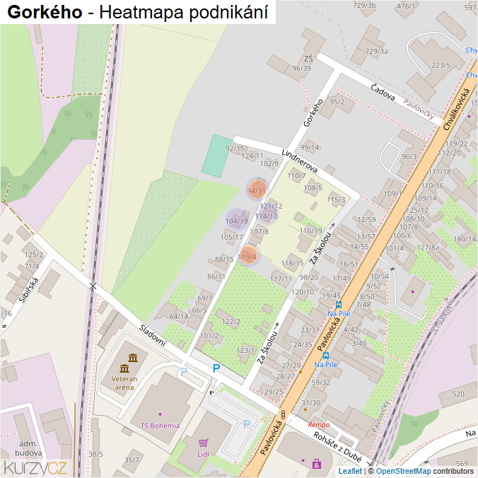 Mapa Gorkého - Firmy v ulici.