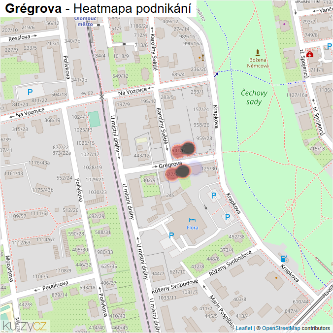 Mapa Grégrova - Firmy v ulici.