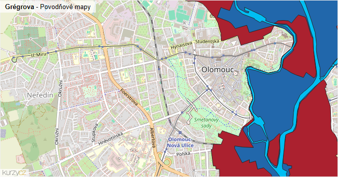 Grégrova - záplavové mapy stoleté vody
