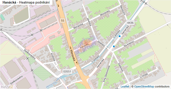 Hanácká - mapa podnikání
