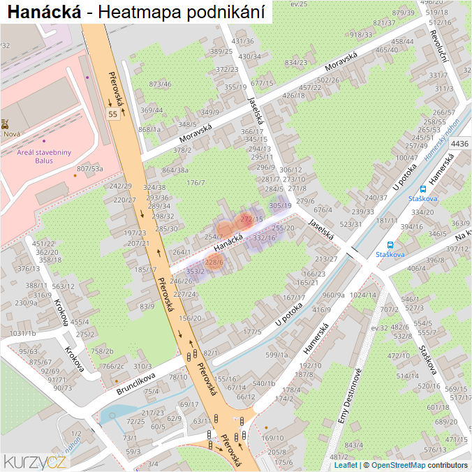 Mapa Hanácká - Firmy v ulici.