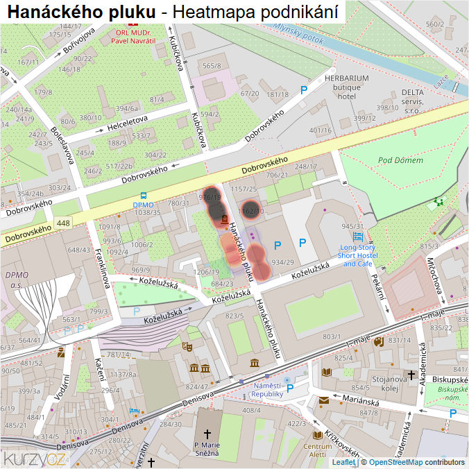 Mapa Hanáckého pluku - Firmy v ulici.