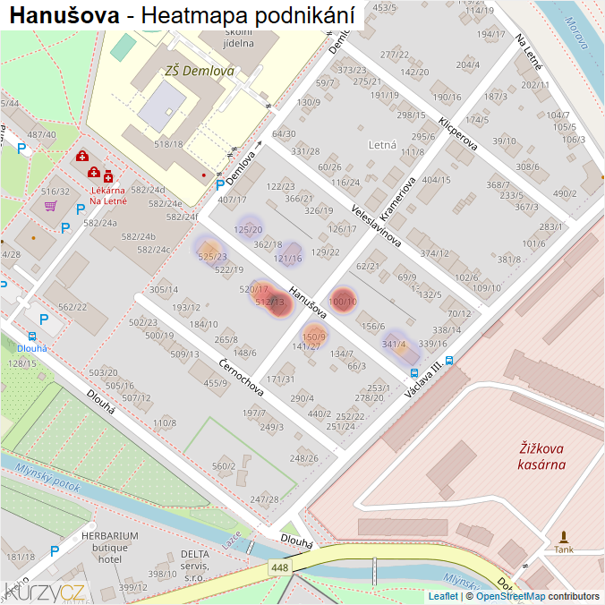 Mapa Hanušova - Firmy v ulici.