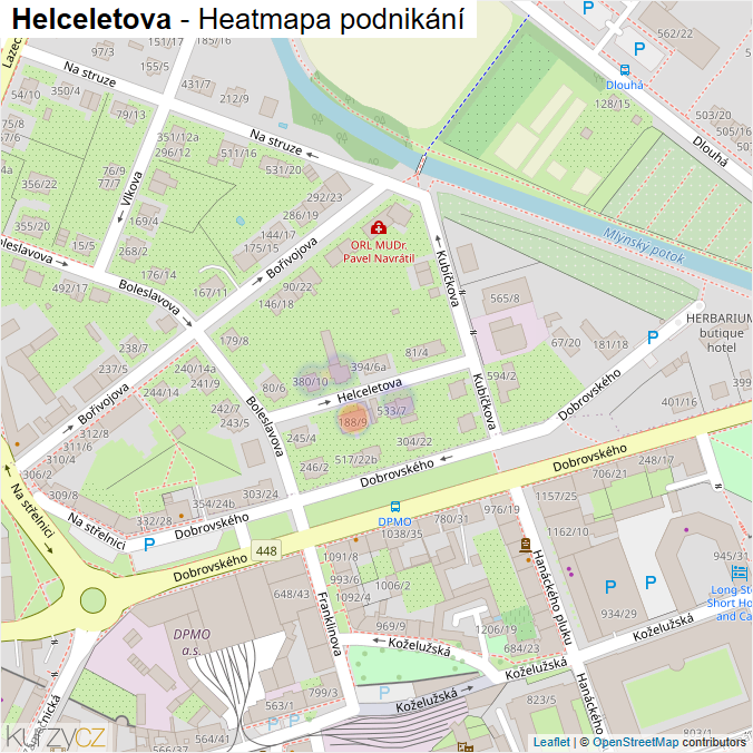 Mapa Helceletova - Firmy v ulici.