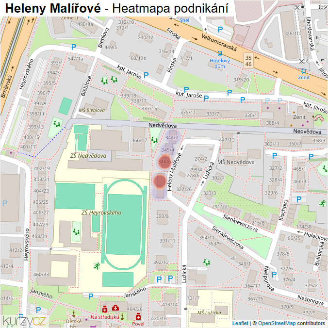 Mapa Heleny Malířové - Firmy v ulici.