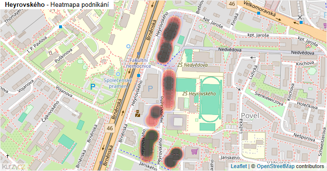 Heyrovského - mapa podnikání