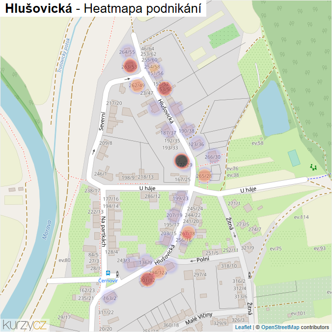 Mapa Hlušovická - Firmy v ulici.