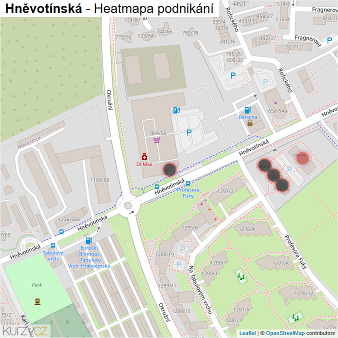 Mapa Hněvotínská - Firmy v ulici.