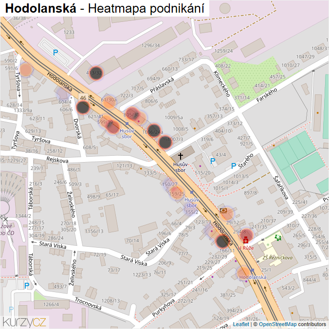 Mapa Hodolanská - Firmy v ulici.