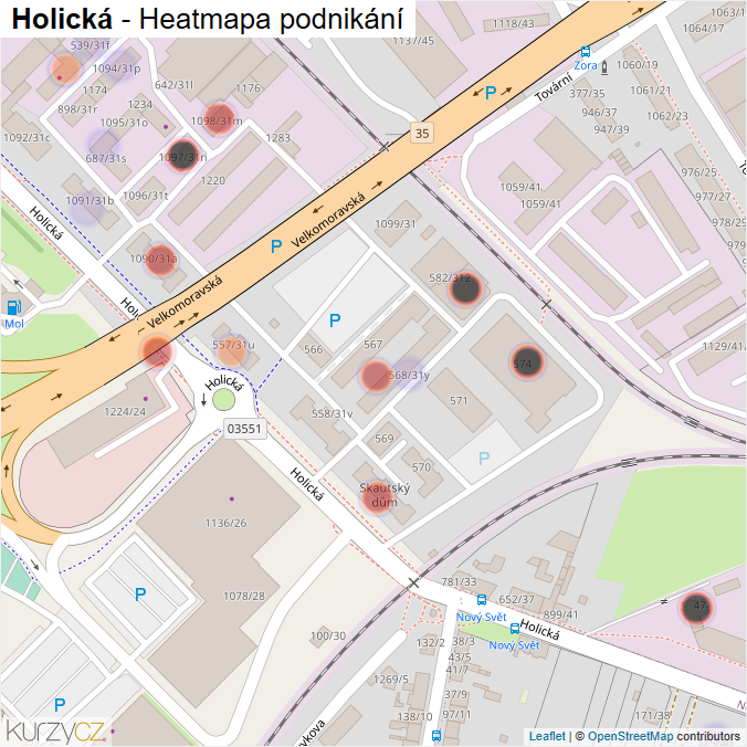 Mapa Holická - Firmy v ulici.