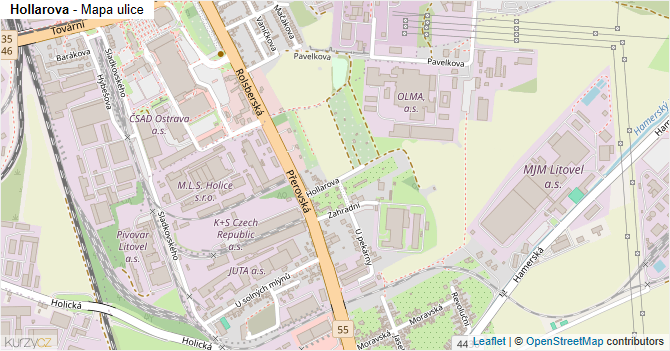 Hollarova - mapa ulice