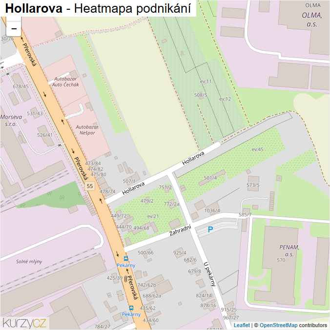 Mapa Hollarova - Firmy v ulici.
